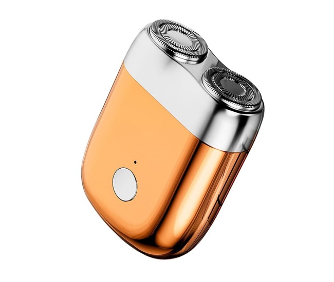 Mini Aparat de Ras Electric, Flippy, din ABS cu Fibra de Carbon, Portabil, Cap Rotativ Detasabil cu 2 Lame de Otel, Rezistent la Apa, Incarcare Type-C, Autonomie 45 min, Portocaliu