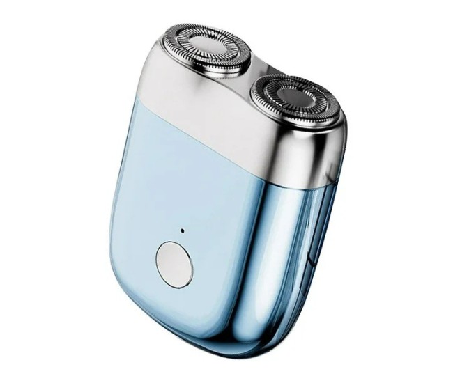 Mini Aparat de Ras Electric, Flippy, din ABS cu Fibra de Carbon, Portabil, Cap Rotativ Detasabil cu 2 Lame de Otel, Rezistent la Apa, Incarcare Type-C, Autonomie 45 min, Albastru