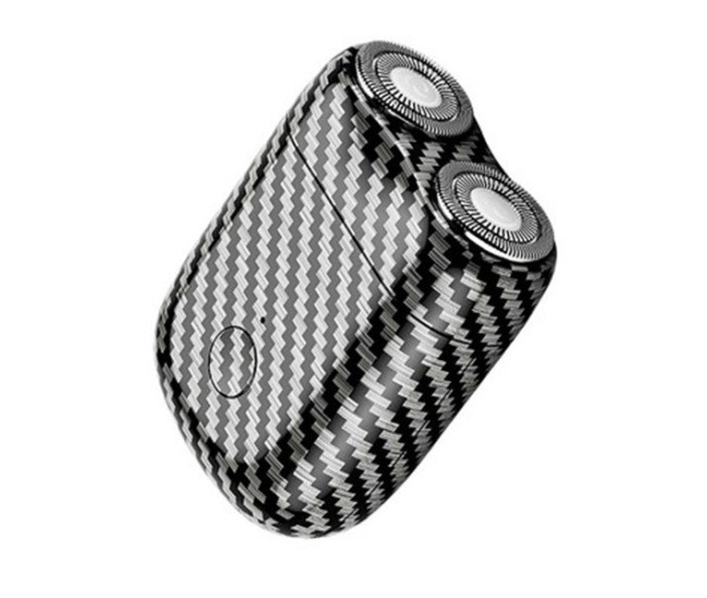 Mini Aparat de Ras Electric, Flippy, din ABS cu Fibra de Carbon, Portabil, Cap Rotativ Detasabil cu 2 Lame de Otel, Rezistent la Apa, Incarcare Type-C, Autonomie 45 min, Alb/Negru