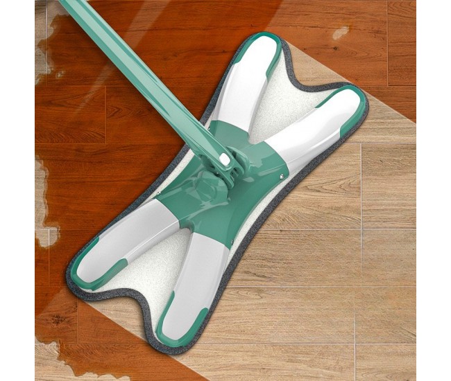 Mop Plat cu Laveta din Microfibra, Flippy, Pentru Uz Casnic, Sistem de Stoarcere X, Tija Telescopica 140 cm, Rotire 360°,38 x 140 cm, Verde