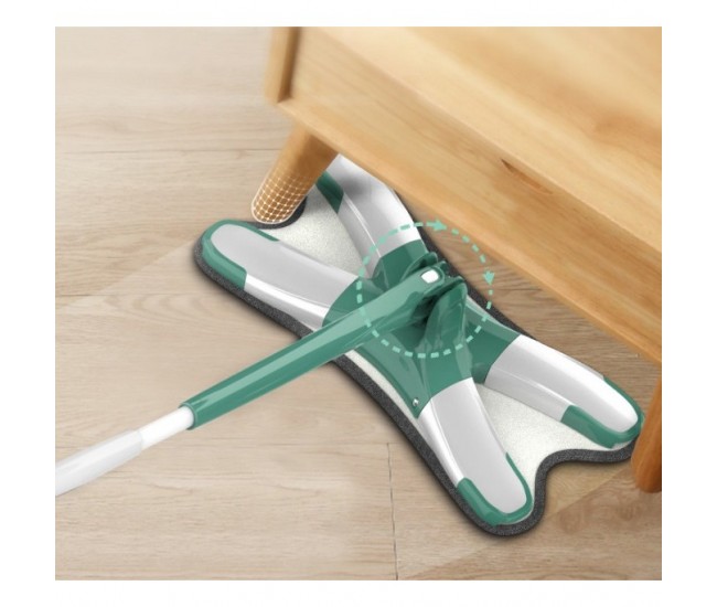 Mop Plat cu Laveta din Microfibra, Flippy, Pentru Uz Casnic, Sistem de Stoarcere X, Tija Telescopica 140 cm, Rotire 360°,38 x 140 cm, Verde