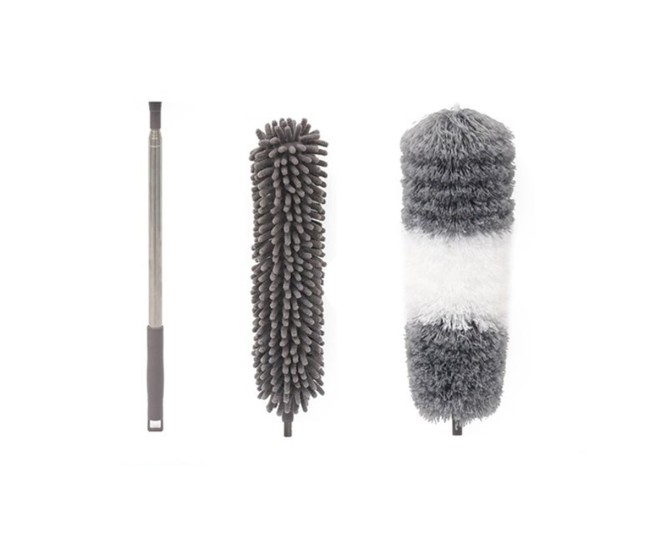 Mop din Microfibra pentru Curatenie, Flippy, Set 2 Capete Detasabil, Mop din Microfibra, Pamatuf pentru Praf, Maner Extensibil, EVA, Impachetate in Sac cu Fermoar, Gri
