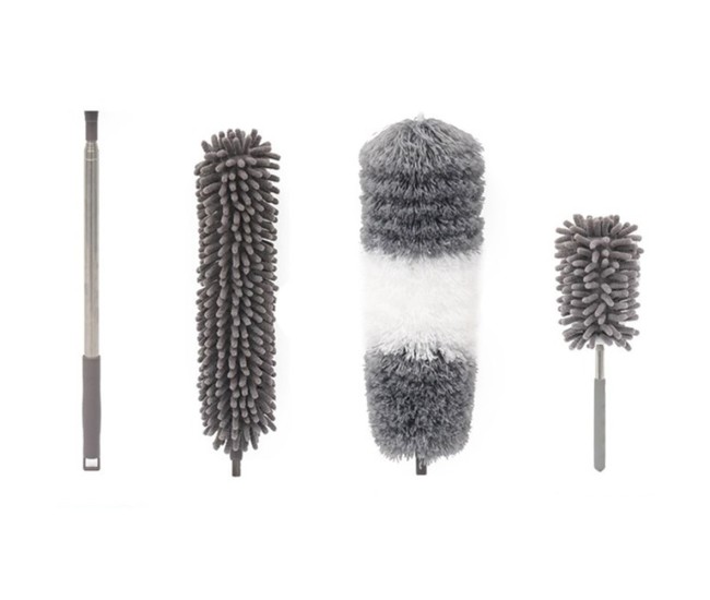 Mop din Microfibra pentru Curatenie, Flippy, Set 3 Capete Detasabil, Mop din Microfibra, Pamatuf pentru Praf, Mini Perie, Maner Extensibil, EVA, Impachetate in Sac cu Fermoar, Gri