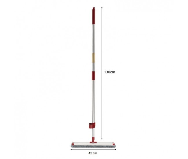 Mop Plat cu Laveta din Microfibra, Flippy, Pentru Uz Casnic, cu 2 Lavete Incluse, Sistem de Stoarcere, Tija Telescopica 130 cm, Rotire 360°, 42 x 130 cm, Rosu