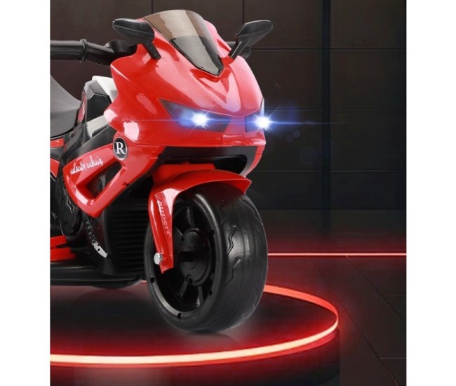 Motocicletă Electrică cu 3 Roti, Flippy, Acumulator Încarcare, Anti-Rasturnare, Lumini, Sunete, Off-Road, Baterie 6V 4.5Ah, Telecomanda, 66x34x43cm, Rosu