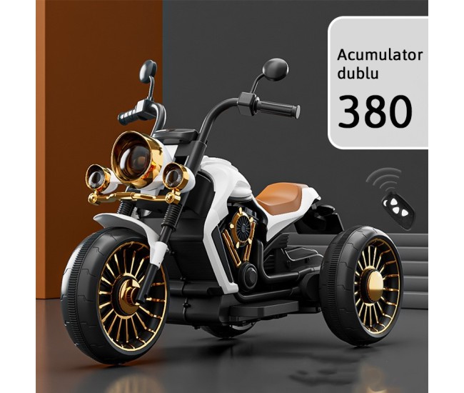 Tricicleta Electrica pentru Copii, Flippy, cu 2 Acumulatoare 380*2, 6V 4.5, Telecomanda, Bluetooth, Sistem Anti-Rasturnare, Sistem de Lumini si Sunet, 6-8 Ani, 93 x 48 x 63 cm, Alb Negru Tricicleta Electrica pentru Copii, Flippy, cu 2 Acumulatoare 380*2, 6V 4.5, Telecomanda, Bluetooth, Sistem Anti-Rasturnare, Sistem de Lumini si Sunet, 6-8 Ani, 93 x 48 x 63 cm, Alb Negru