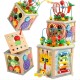 Cub Educativ Montessori din Lemn, Flippy, Multifunctional, Sortare Forme si Culori, Activitati Educative, Multicolor, Jucarie Interactiva