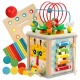 Cub Educativ Montessori din Lemn, Flippy, Multifunctional, Sortare Forme si Culori, Activitati Educative, Multicolor, Jucarie Interactiva