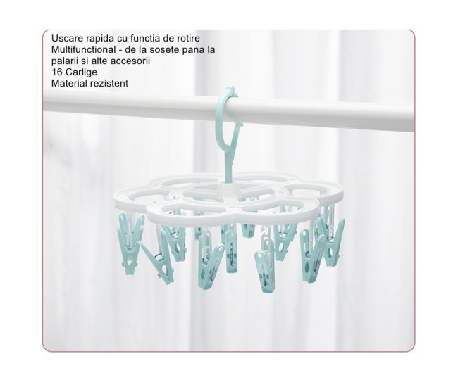 Uscator de Rufe Suspendat Flippy, cu 16 Carlige, Rotire 360 Grade, Mateiral Plastic, Usor de Depozitat, Multifunctional, 26 x 21 cm, Albastru Uscator de Rufe Suspendat Flippy, cu 16 Carlige, Rotire 360 Grade, Mateiral Plastic, Usor de Depozitat, Multifunctional, 26 x 21 cm, Albastru