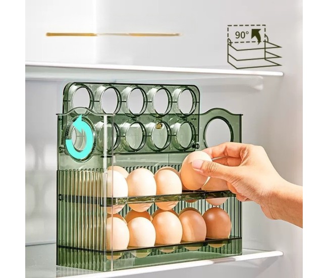 Suport Organizator pentru Oua, Flippy, pentru Frigider,  Verde Transparent, Capacitate 30 oua, Trei straturi
