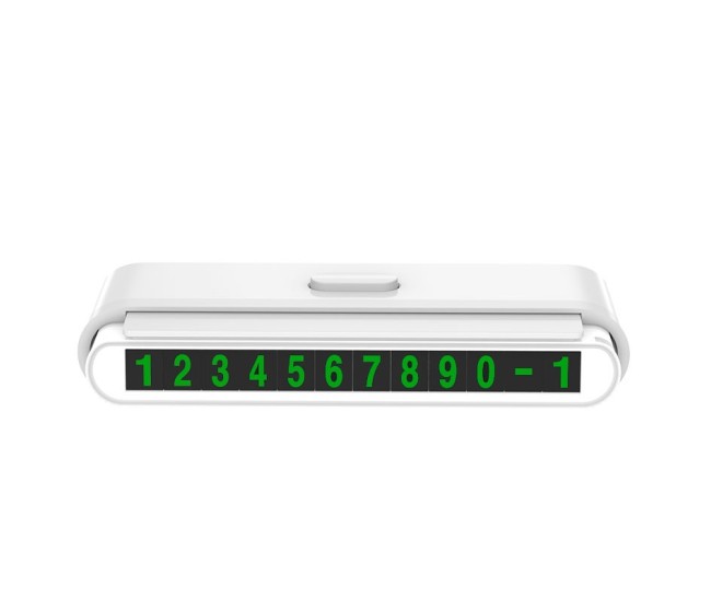 Suport Numar de Telefon pentru Parcare Auto, Flippy, Suport pentru Numarul detelefon, Banda glisanta pentru Ascundere, Banda Adeziva Inclusa, 120 x 48 x 24 mm, Cifre Verzi, Alb