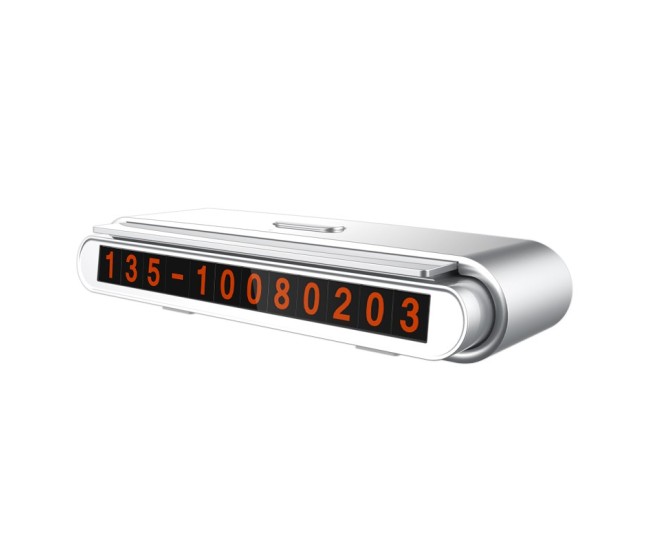 Suport Numar de Telefon pentru Parcare Auto, Flippy, Suport pentru Numarul detelefon, Banda glisanta pentru Ascundere, Banda Adeziva Inclusa, 120 x 48 x 24 mm, Cifre Rosii, Gri deschis