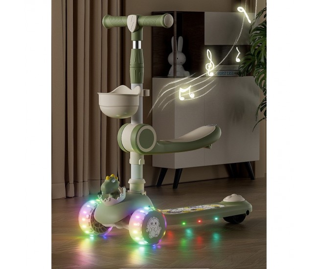 Trotineta Multifunctionala 3 in 1, Flippy, pentru Copii, 1-7 Ani, cu Lumini si Muzica, Reglabil 360, Pliere Usoara, Reglarea Inaltimii, Model Dinozaur, Bej/Verde Trotineta Multifunctionala 3 in 1, Flippy, pentru Copii, 1-7 Ani, cu Lumini si Muzica, Reglabil 360, Pliere Usoara, Reglarea Inaltimii, Model Dinozaur, Bej/Verde