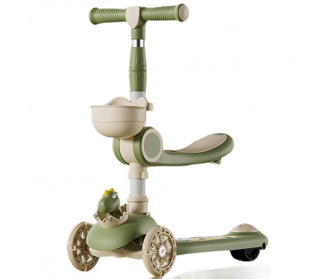 Trotineta Multifunctionala 3 in 1, Flippy, pentru Copii, 1-7 Ani, cu Lumini si Muzica, Reglabil 360, Pliere Usoara, Reglarea Inaltimii, Model Dinozaur, Bej/Verde Trotineta Multifunctionala 3 in 1, Flippy, pentru Copii, 1-7 Ani, cu Lumini si Muzica, Reglabil 360, Pliere Usoara, Reglarea Inaltimii, Model Dinozaur, Bej/Verde