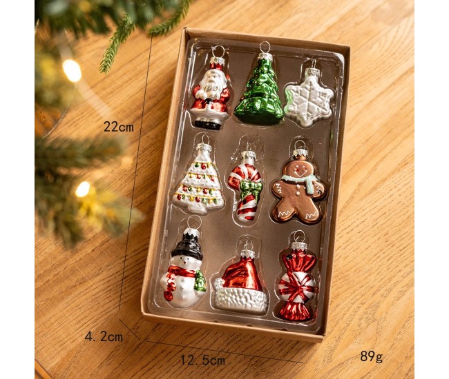 Set 9 Decoratiuni de Craciun, Flippy, pentru Brad, 5 cm, din Sticla, 22 x 12.5 x 4.2 cm, Multicolor