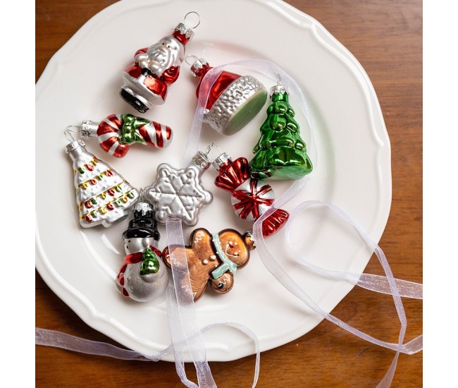 Set 9 Decoratiuni de Craciun, Flippy, pentru Brad, 5 cm, din Sticla, 22 x 12.5 x 4.2 cm, Multicolor