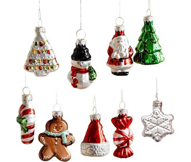 Set 9 Decoratiuni de Craciun, Flippy, pentru Brad, 5 cm, din Sticla, 22 x 12.5 x 4.2 cm, Multicolor