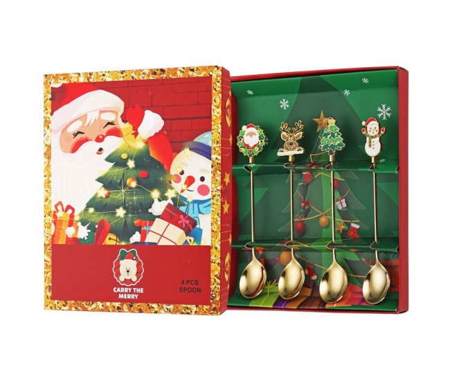 Set 4 Lingurite, Flippy, Tema Craciun, Model Carry The Merry, 4 Modele, din Otel Inoxidabil, 19.5 x 16 x 2 cm, Multicolor Set 4 Lingurite, Flippy, Tema Craciun, Model Carry The Merry, 4 Modele, din Otel Inoxidabil, 19.5 x 16 x 2 cm, Multicolor