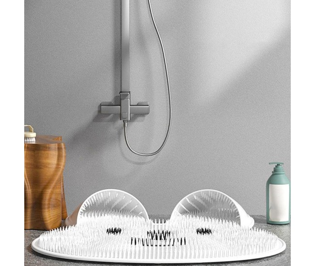 Covoras de Baie, Flippy, pentru Masaj/Spalat Picioare, din TPE, Antiderapant, 45 x 45 cm, Model Iepuras, Alb