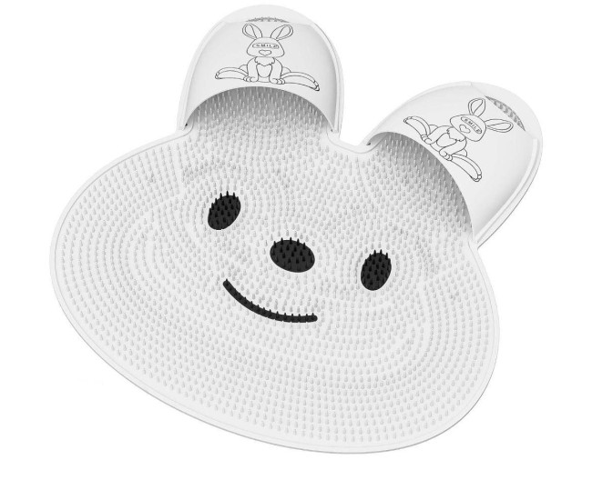 Covoras de Baie, Flippy, pentru Masaj/Spalat Picioare, din TPE, Antiderapant, 45 x 45 cm, Model Iepuras, Alb