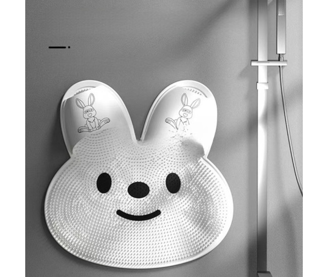 Covoras de Baie, Flippy, pentru Masaj/Spalat Picioare, din TPE, Antiderapant, 45 x 45 cm, Model Iepuras, Alb