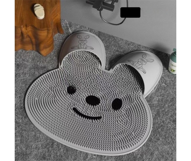 Covoras de Baie, Flippy, pentru Masaj/Spalat Picioare, din TPE, Antiderapant, 45 x 45 cm, Model Iepuras, Gri