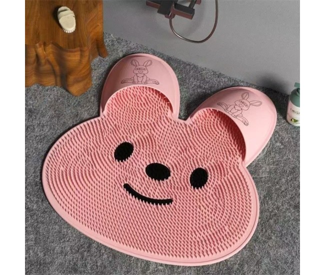 Covoras de Baie, Flippy, pentru Masaj/Spalat Picioare, din TPE, Antiderapant, 45 x 45 cm, Model Iepuras, Roz