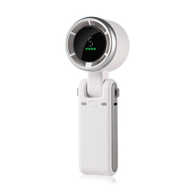 Mini Ventilator Portabil, Flippy, 5 Trepte de Viteza, Afisaj Digital, Incarcare USB, 5V, 2A, 5.95 x 5.2 x 17.2 cm, Alb