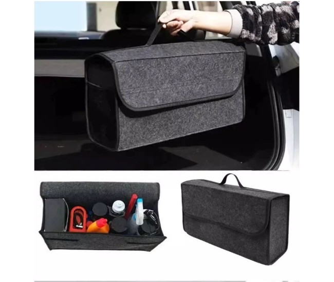 Organizator Portbagaj Auto Pliabil, Flippy, Cutie Depozitare Multifunctionala, Material Textil Non Woven, 50 x 17 x 24 cm, Gri