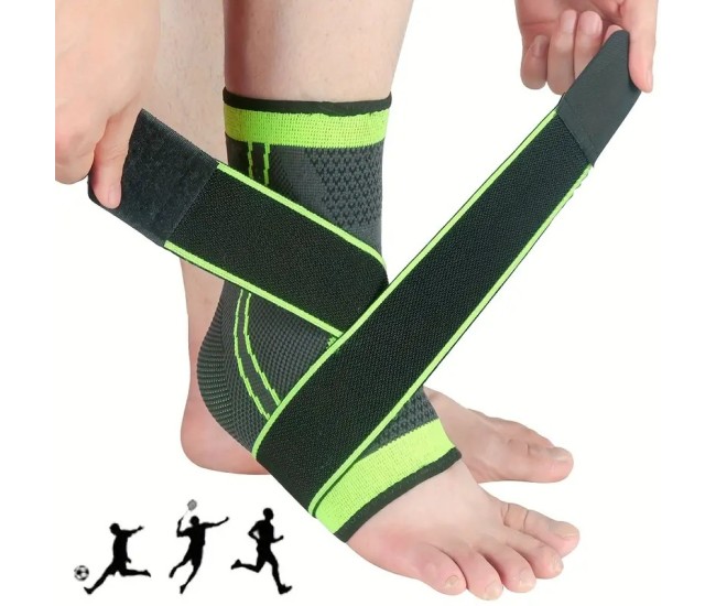 Orteza pentru Glezna, Flippy, cu Benzi Elastice de Fixare, 24 x 10.5 cm, din Nailon, Negru/Verde Orteza pentru Glezna, Flippy, cu Benzi Elastice de Fixare, 24 x 10.5 cm, din Nailon, Negru/Verde