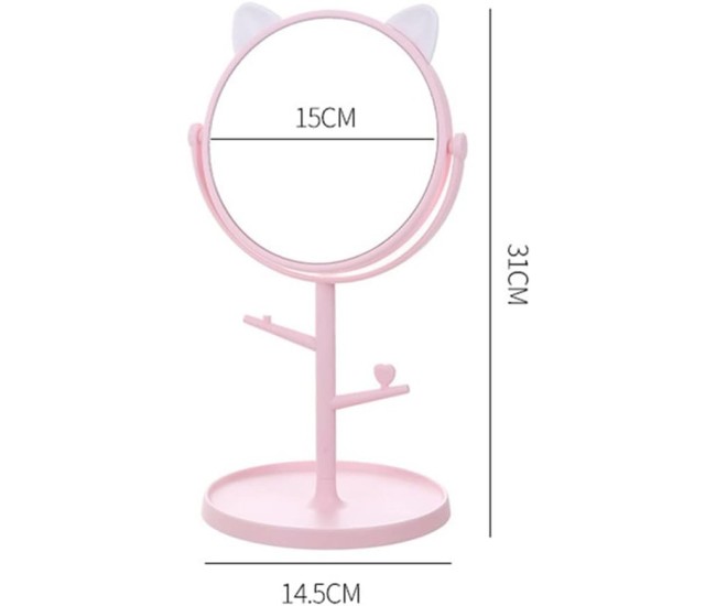 Oglina Cosmetica cu Picior, Flippy, HD, Rotire 360 Grade, 15 cm Diametru, Suport Bijuterii Baza Rotunda + 2 Brate, Model cu Urechi, 31 x 14.5 x 15 cm, din Plastic, Roz/Alb Oglina Cosmetica cu Picior, Flippy, HD, Rotire 360 Grade, 15 cm Diametru, Suport Bijuterii Baza Rotunda + 2 Brate, Model cu Urechi, 31 x 14.5 x 15 cm, din Plastic, Roz/Alb