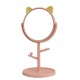 Oglina Cosmetica cu Picior, Flippy, HD, Rotire 360 Grade, 15 cm Diametru, Suport Bijuterii Baza Rotunda + 2 Brate, Model cu Urechi, 31 x 14.5 x 15 cm, din Plastic, Roz/Galben