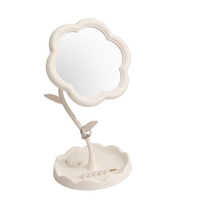 Oglindă de Machiaj pentru Birou, Flippy, Rotativă, Detasabilă, Model de Floarea Soarelui, Suport pentru Inele, cu Depozitare, Alba Oglindă de Machiaj pentru Birou, Flippy, Rotativă, Detasabilă, Model de Floarea Soarelui, Suport pentru Inele, cu Depozitare, Alba