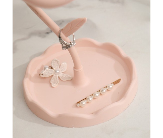 Oglindă de Machiaj pentru Birou, Flippy, Rotativă, Detasabilă, Model de Floarea Soarelui, Suport pentru Inele, cu Depozitare, Roz