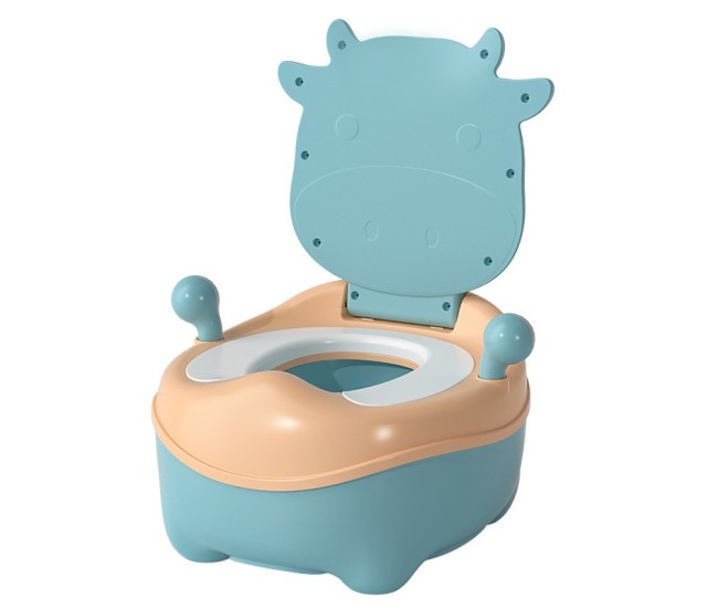 Olita pentru Copii, Flippy, +1an, Portabila, Model Vacuta, cu Capac, Prietenoasa, Non-Toxic, Compartiment Detasabil, cu Manere, cu 4 Picioare, Usor de Curatat, Albastru Olita pentru Copii, Flippy, +1an, Portabila, Model Vacuta, cu Capac, Prietenoasa, Non-Toxic, Compartiment Detasabil, cu Manere, cu 4 Picioare, Usor de Curatat, Albastru