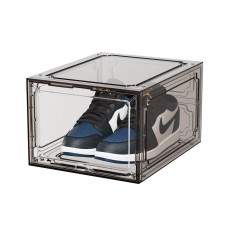 Organizator de Pantofi, Flippy, din PP+ABS, Usa Frontala Magnetica, Rezistenta la Praf, Anti-Oxidare, Utilizare Multipla, 36 x 28 x 21 cm, Gri Transparent