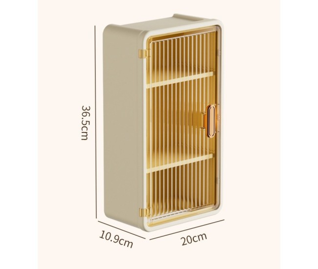Organizator Cosmetice, Flippy, Montare pe Perete fara Perforare, 36.5x10.9x20 cm, cu 3 Rafturi, din PP si ABS, Bej, Usa Transparenta Organizator Cosmetice, Flippy, Montare pe Perete fara Perforare, 36.5x10.9x20 cm, cu 3 Rafturi, din PP si ABS, Bej, Usa Transparenta
