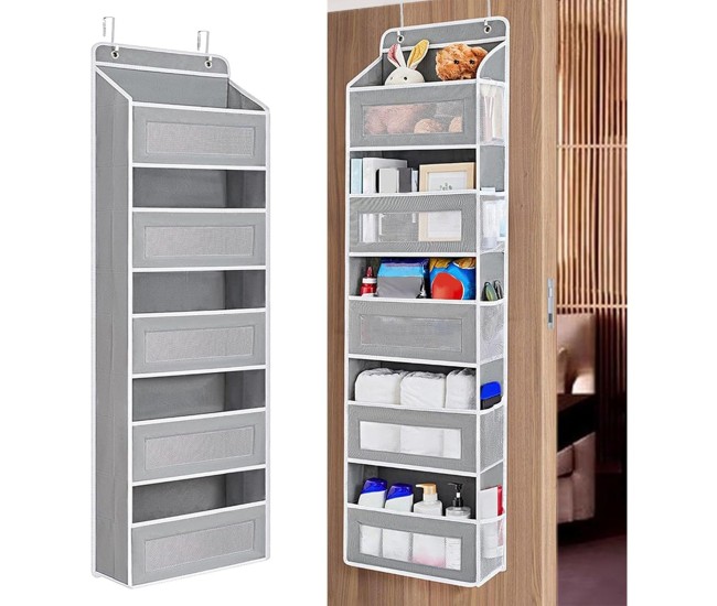 Organizator Suspendat pentru Usi, Flippy, din Nailon si Plasa, Baza de Carton Ingrosat, 5 Buzunare Principale + 5 Buzunare Laterale, 146 x 40 x 17 cm, 2 Carlige Incluse, Gri Organizator Suspendat pentru Usi, Flippy, din Nailon si Plasa, Baza de Carton Ingrosat, 5 Buzunare Principale + 5 Buzunare Laterale, 146 x 40 x 17 cm, 2 Carlige Incluse, Gri