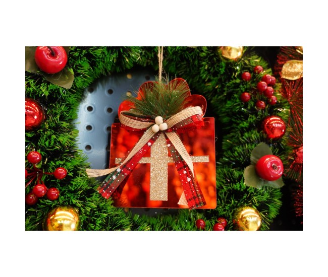 Ornament brad, Flippy, Cadou, Rosu, Lucios, 15*15CM, Acril, Interior/ Exterior