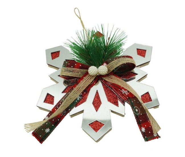 Ornament brad, Flippy, Fulg de nea, Argintiu, Lucios, 14*15CM, Acril, Interior/ Exterior
