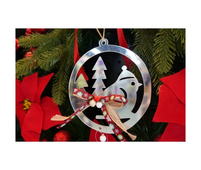 Ornament brad, Flippy, Pasare, Argintiu, Lucios, 14*26CM, Acril, Interior/ Exterior