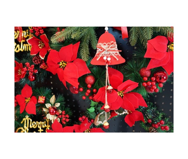 Ornament de brad clopotel, Flippy, rosu, lemn/textil, 36 cm