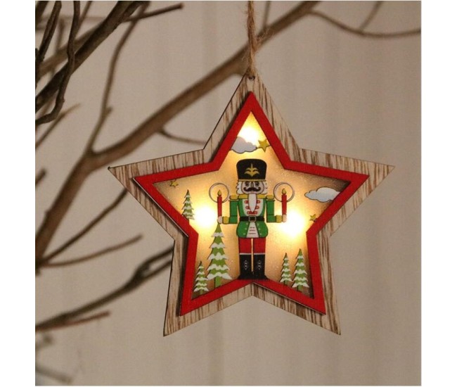 Ornament de Brad, Flippy, cu Lumini LED, din Lemn, Figurina Spargatorul de Nuci, Model Stea, Multicolor Ornament de Brad, Flippy, cu Lumini LED, din Lemn, Figurina Spargatorul de Nuci, Model Stea, Multicolor