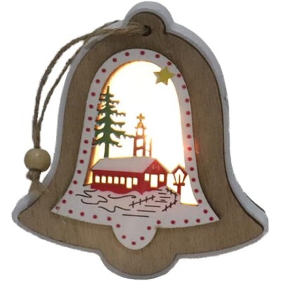 Ornament de Brad, Flippy, cu Lumini LED, din Lemn, Model Clopot, Multicolor Ornament de Brad, Flippy, cu Lumini LED, din Lemn, Model Clopot, Multicolor