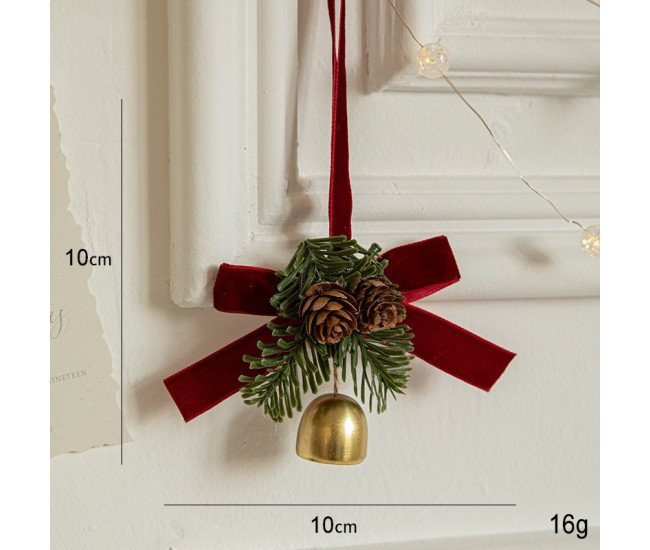 Ornament de Brad, Flippy, tip Funda de Craciun cu 1 Clopotel Auriu si Conuri de Brad, Panglica Rosie de Velvet, 10 x 10 cm, Rosu Ornament de Brad, Flippy, tip Funda de Craciun cu 1 Clopotel Auriu si Conuri de Brad, Panglica Rosie de Velvet, 10 x 10 cm, Rosu