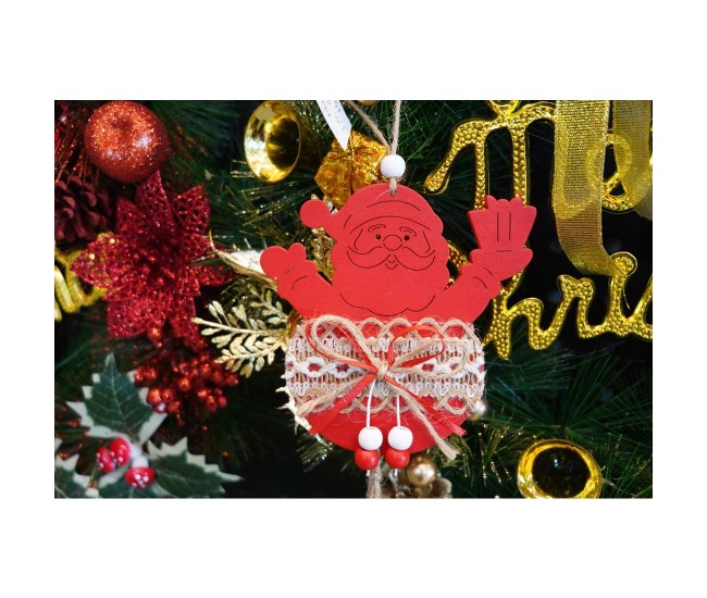 Ornament de brad Mos Craciun, Flippy, rosu, lemn/textil, 36 cm