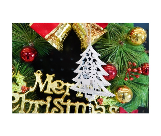 Ornament de brad pom de craciun, Flippy, alb, metal, 20 cm