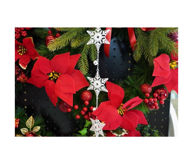 Ornament de brad trei fulgi de nea, Flippy, alb, metal, 30 cm