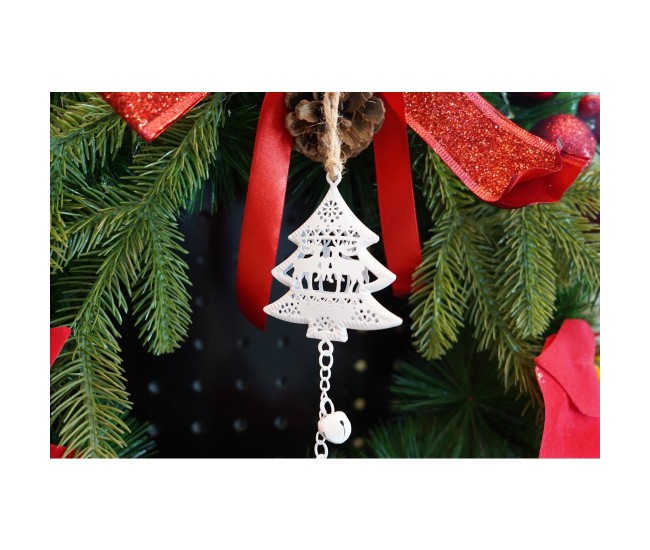 Ornament de brad trei pomi de craciun, Flippy, alb, metal, 30 cm