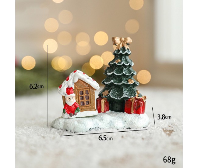 Ornament de Craciun din Rasina pentru Decor, Flippy, Model Casuta cu Brad, Decoratiune de Birou pentru Craciun, 6.5 x 6.5 x 4 cm, Rosu Verde